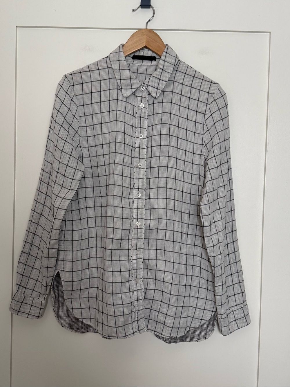 Jenni Kayne Boyfriend Shirt Womens Sz M Gray Plaid Button Up Long Sleeve Office
